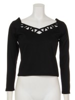 ネックデザイントップス/BLK