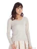 オトナフェミニンＶネックレースニットプルオーバー/シロ