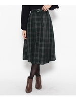 ベルト付きチェック柄ミモレ丈スカート/ネイビー(293)