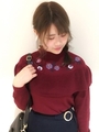 刺繍フリルニットプルオーバー/ブラック