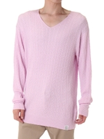 【AZUL by moussy】RNケーブルニットVネック長袖プルオーバー/L/PNK