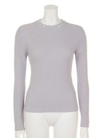 ネックデコレーションリブニット/ブルー