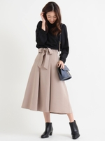 ウエストリボンタックロングスカート/ブラック