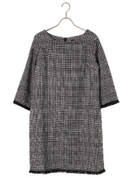 チェック柄フリンジワンピース/アイボリー