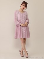 モチーフレースシフォンワンピース/ブラック