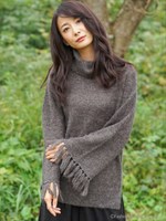 ウールモヘヤミックス フリンジ・オフタートルP/O/ブラウン