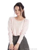 カシミヤタッチ片畦タック装飾ニット/シロ