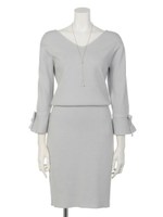 ブラウジングスリーブニットワンピース/ライトグレー