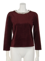 【sw】イミテーションパールベロアトップス/ネイビー