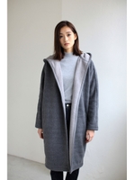 【AZUL by moussy】Wフェイスボアフーディベルテッドガウン/柄GRY