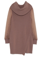 シースルースリーブタートルニットワンピース/BLK