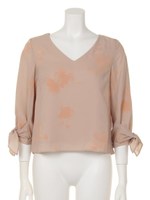 袖リボンＶネックフロッキープルオーバー/ベージュ