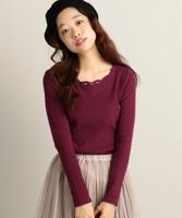 ビジュー付きスカラップニット