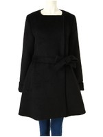 ノーカラーリボンコート/ブラック