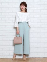 ハイウエストベルト付ワイドパンツ/ミント