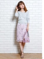 レース刺繍タイトスカート/ピンク