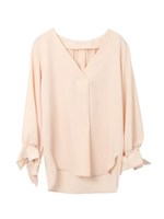 袖リボンＶネックタックブラウス/サックス