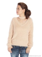 チョーカー付きシャギーニットトップス/ベージュ