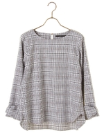 ・タータンチェック柄ブラウス/ネイビー