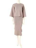 ラウンドネックタイトスカートニットセットアップ/ブラウン