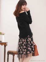 プリントチュールギャザースカート/ブラック