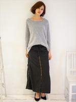 綿起毛 カーゴスライダースカート/カーキ