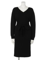 Ｖニット×リブタイトスカートセット/ブラック