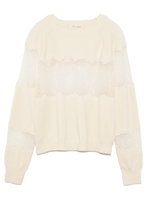 レースブロッキングニットプルオーバー/WHT