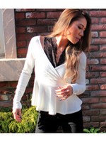 【LATINA】レース付カシュクールペプラムリブトップス/WH