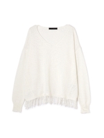 フリンジ付ニット/ホワイト(030)