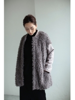 【AZUL by moussy】フェイクファー切換ロングブルゾン/BRN