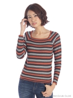 マルチボーダーリブニットA/ダイダイ