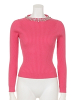 リブハイネックビジュープルオーバー/ピンク