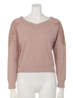 NEW肩レースオフショルニット/ピンク