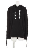 long stringフードトップス/ブラック