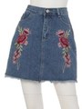 【LATINA】フラワー刺繍デニムミニスカート/L.BL