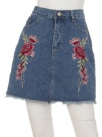 【LATINA】フラワー刺繍デニムミニスカート/L.BL