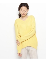 コットン混ニットVネックプルオーバー/ホワイト系(002)