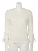 袖リボンギャザープルオーバー(ホワイト・ライトブルー)/ホワイト