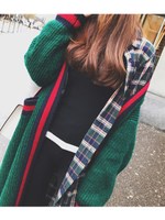 配色ロングカーディガン/グリーン