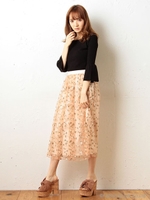 エンブロイダリーチュールスカート/ベージュ