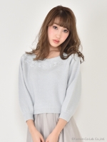 フラワー刺繍ニットプルオーバー/パープル