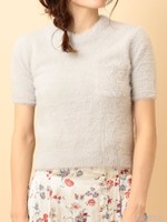 ニットファーTシャツ/フューシャピンク