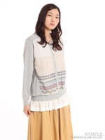 カラフルフォークロア刺繍ニットカーディガン/ネイビー