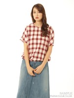 オンブレーチェックブラウス/レッド