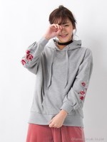 裏毛袖刺しゅう/パーカー/ピンク