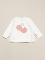 チュールプリーツつきチェリー刺繍つきチュニック/イエロー