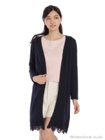 裾レースロングカーデ/ネイビー