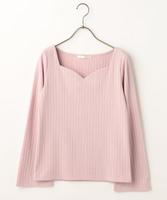 ハートネック袖フレアワイドリブトップス