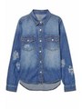 ダメージデニムシャツ/BLUE